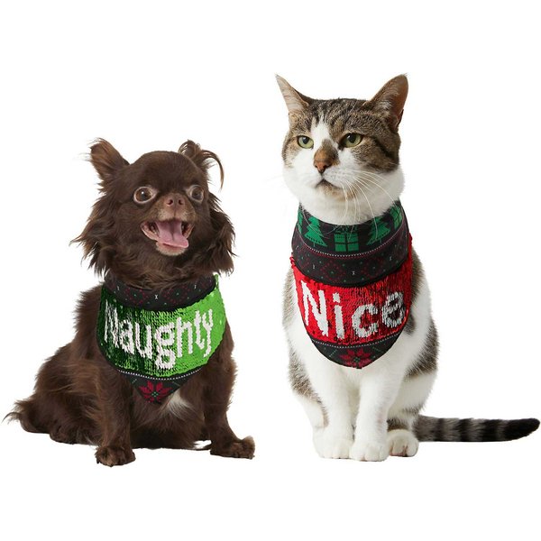 FRISCO Flip Sequin Naughty/Nice Dog & Cat Bandana, X-Small/Small ...