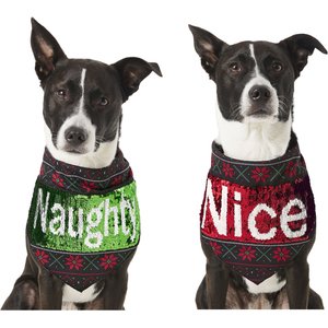 Frisco Flip Sequin Naughty/Nice Dog & Cat Bandana, Medium/Large