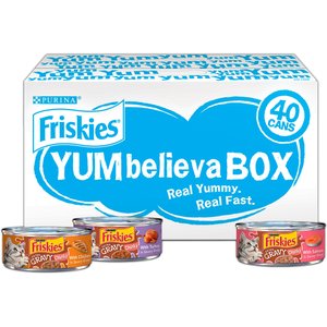Friskies YUMbelievaBOX YUM-azing Extra Gravy Chunky Variety Pack Canned Cat Food, 5.5-oz, case of 40
