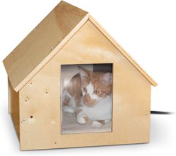 K&H Pet Products Birchwood Manor Wooden Outdoor Heated Cat House, Natural Wood