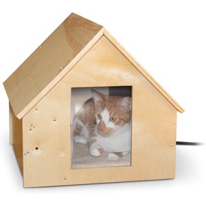 K&H Pet Products Birchwood Manor Wooden Outdoor Heated Cat House, Natural Wood