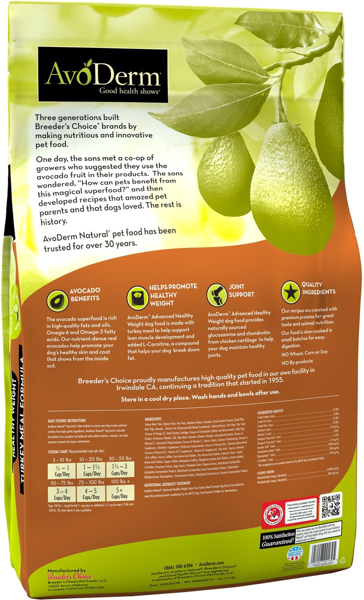 AVODERM Advanced Healthy Weight Turkey Meal Formula GrainFree Dry Dog
