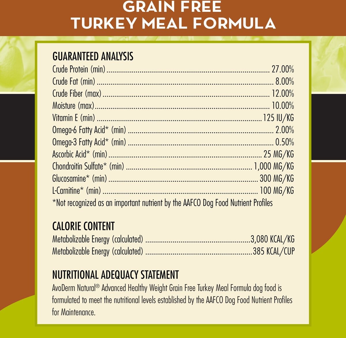 AVODERM Advanced Healthy Weight Turkey Meal Formula GrainFree Dry Dog