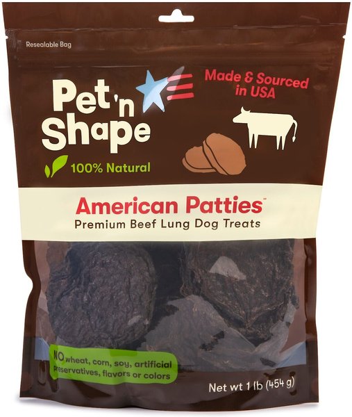 Pet 'n Shape American Patties Premium Beef Lung Dog Treats, 16-oz bag slide 1 of 9