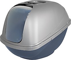 Petmate Basic Hooded Cat Litter Pan, Blue Steel/Pearl Silver, Large