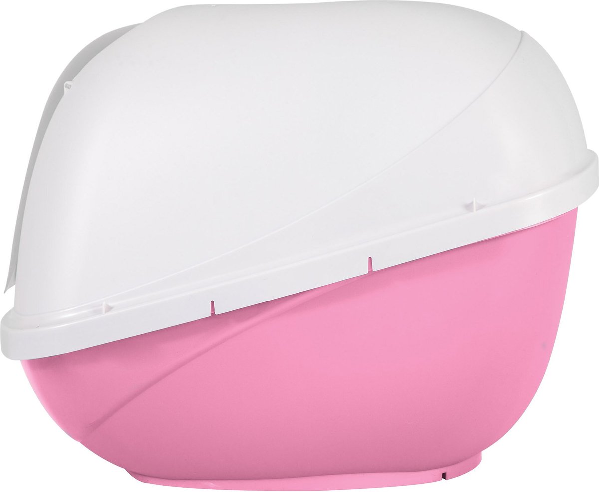 PETMATE Basic Hooded Cat Litter Pan, Pearl White/Pink, Jumbo