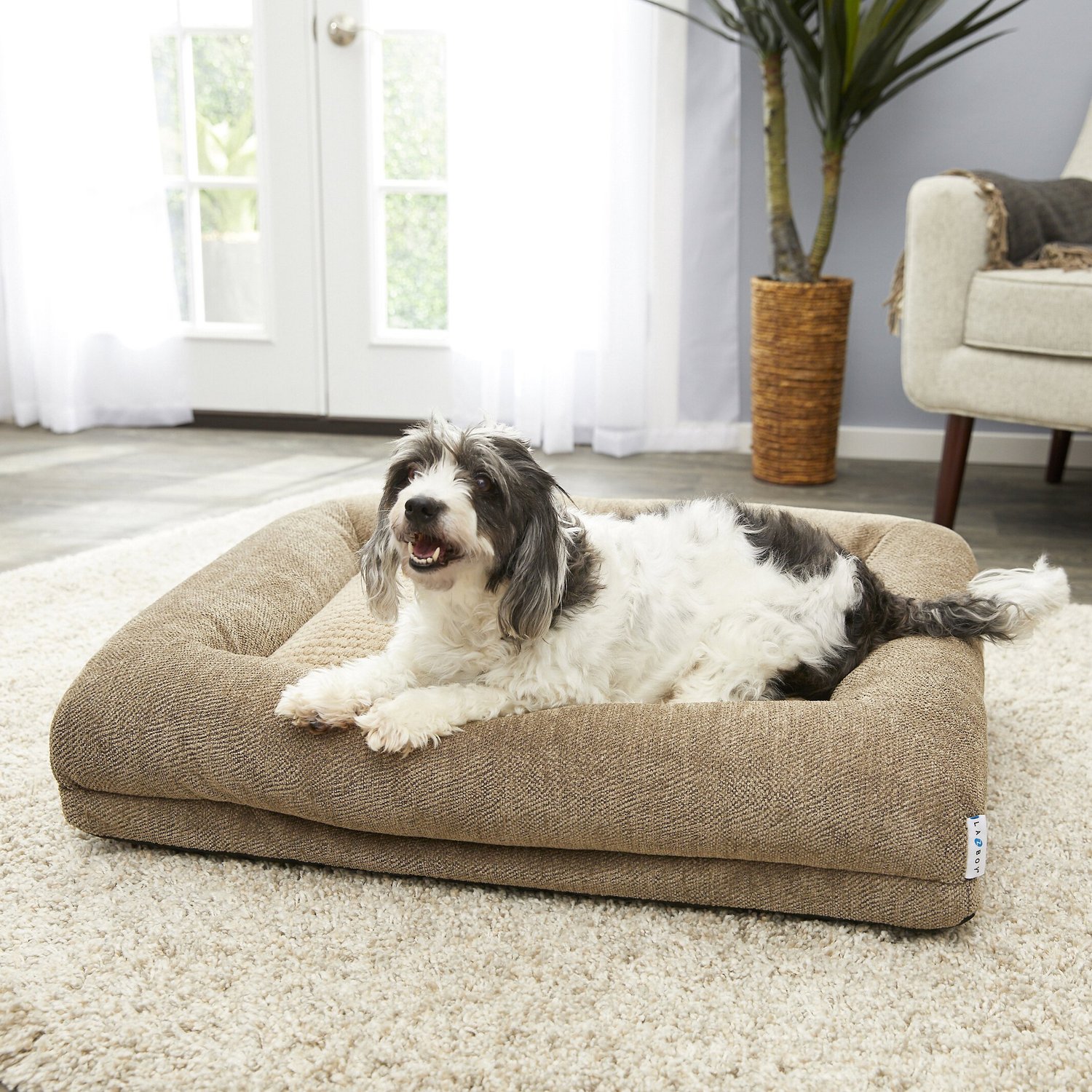 LA-Z-BOY Rosie Lounger Bolster Dog Bed w/Removable Cover, Taupe - Chewy.com