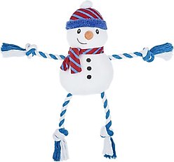 Frisco Holiday Snowman Plush with Rope Squeaky Dog Toy, Medium/Large