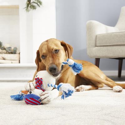 Show full view: Frisco Holiday Snowman Plush with Rope Squeaky Dog Toy, Medium/Large slide 3 of 7