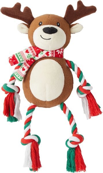 FRISCO Holiday Reindeer Plush with Rope Squeaky Dog Toy, Medium/Large -  