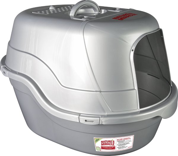 Nature s Miracle Hooded Oval Litter Box Silver Grey