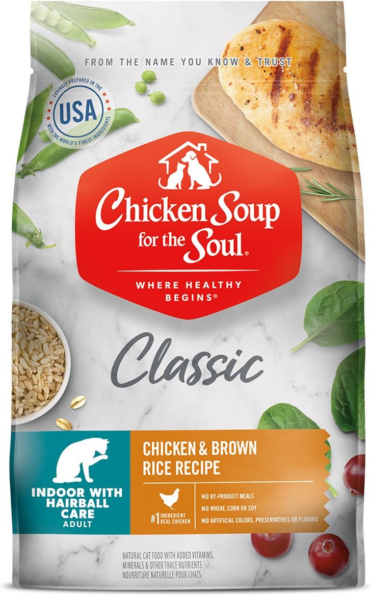 Chicken soup for the soul indoor 2025 with hairball care dry cat food