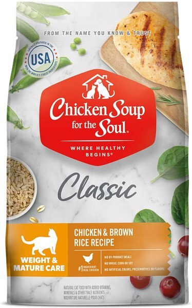 Chicken Soup for the Soul Weight & Mature Care Chicken & Brown Rice Recipe Dry Cat Food, 4.5-lb bag slide 1 of 8