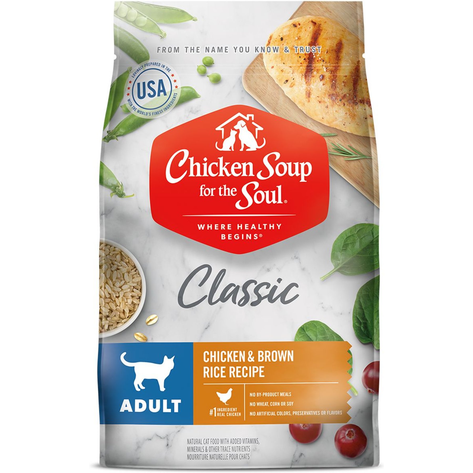 CHICKEN SOUP FOR THE SOUL Adult Chicken & Brown Rice Recipe Dry Cat Food,  13.5-lb bag - Chewy.com