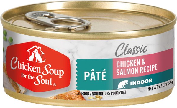 Chicken Soup for the Soul Indoor Chicken & Salmon Recipe Pate Canned Cat Food, 5.5-oz, case of 24 slide 1 of 7