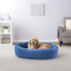 Frisco Velvet Round Bolster Dog Bed w/Removable Cover, Blue, X-Large