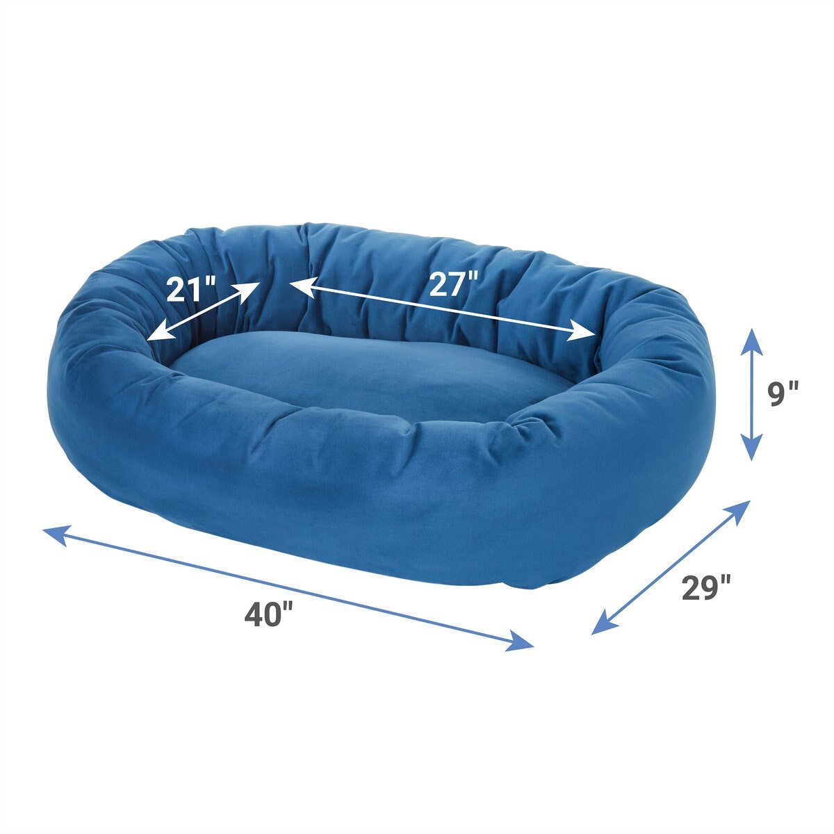 FRISCO Velvet Round Bolster Dog Bed w/Removable Cover, Blue, XLarge