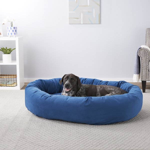 Frisco Velvet Round Bolster Dog Bed w/Removable Cover, Blue, XX-Large slide 1 of 6