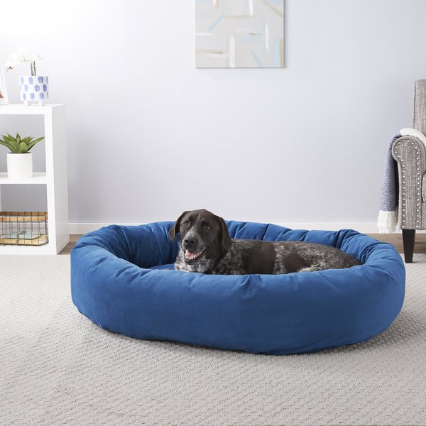 FRISCO Velvet Round Bolster Dog Bed w/Removable Cover, Blue, XX-Large ...