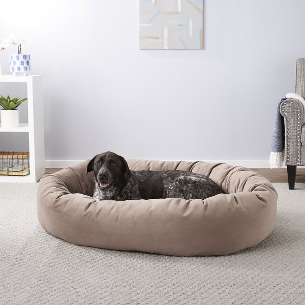 Frisco Velvet Round Bolster Dog Bed w/Removable Cover, Beige, XX-Large slide 1 of 6