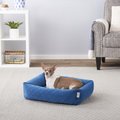 Frisco Velvet Rectangular Bolster Cat & Dog Bed, Blue, Medium