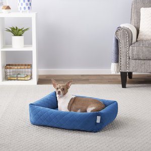 Frisco Velvet Rectangular Bolster Cat & Dog Bed, Blue, Medium