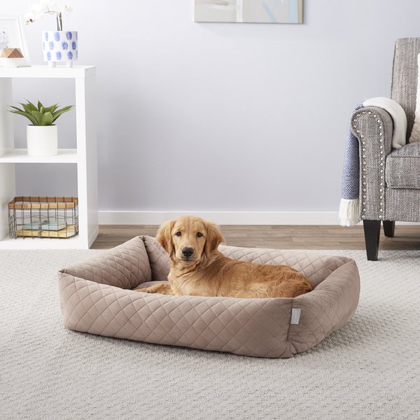 Frisco Velvet Rectangular Bolster Cat & Dog Bed, Beige, Large slide 1 of 5