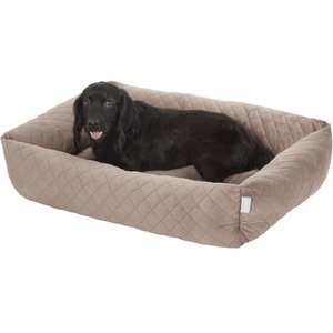 Frisco Velvet Quilted Bolster Cat & Dog Bed, Beige, Large