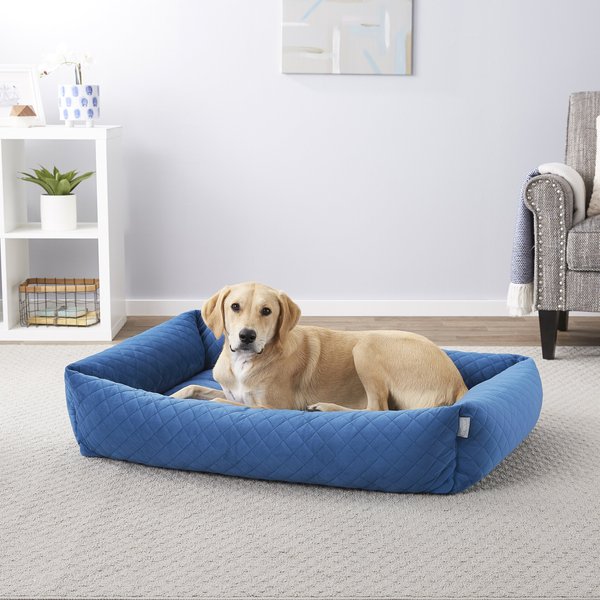 Frisco Velvet Rectangular Bolster Cat & Dog Bed, Blue, X-Large slide 1 of 6