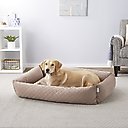 Frisco Velvet Rectangular Bolster Cat & Dog Bed, Beige, X-Large
