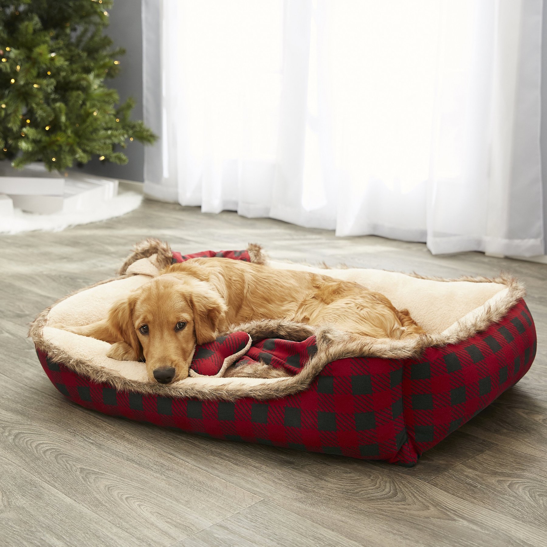 FRISCO Buffalo Check Cuddler Pet Bed & Gift Set, Large