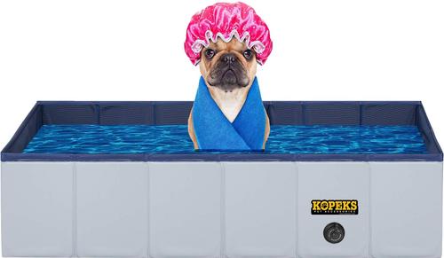 Show full view: KOPEKS Outdoor Portable Rectangular Dog Swimming Pool, Gray, Small slide 3 of 4