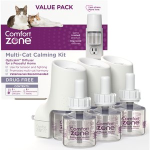 Comfort Zone Multi-Cat Calming Diffuser Home Kit for Cats, 3 Diffusers, 6 Refills