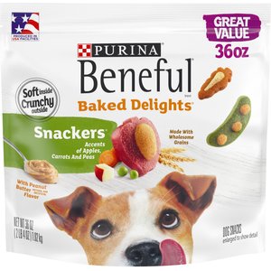 Purina Beneful Baked Delights Snackers with Apples, Carrots, Peas & Peanut Butter Dog Treats, 36-oz pouch