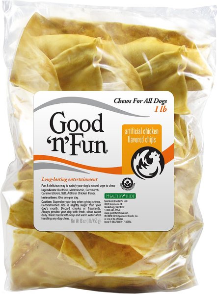 Good 'n' Fun Chicken Flavored Rawhide Chips Dog Chews, 1-lb bag slide 1 of 6