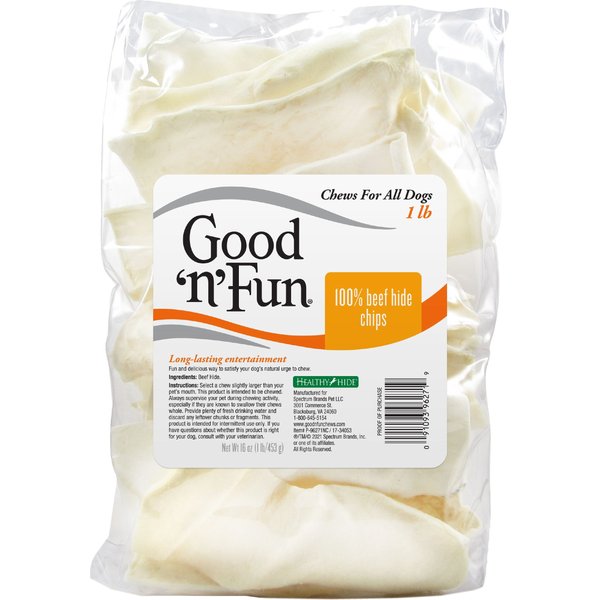 GOOD 'N' FUN 100 Beef Hide Chips Dog Chews, 1lb bag