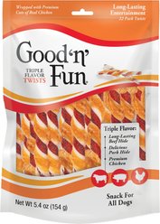 Good 'n' Fun Triple Flavor Chews Beef, Pork & Chicken Twists Dog Chews, 22 count