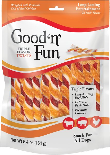 Good 'n' Fun Triple Flavor Chews Beef, Pork & Chicken Twists Dog Chews, 22 count slide 1 of 8