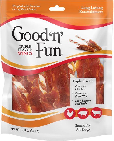 Good 'n' Fun Triple Flavor Wings Beef, Pork & Chicken Dog Chews, 12-oz bag slide 1 of 5