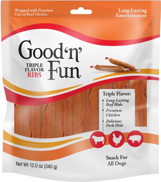 Good 'n' Fun Triple Flavor Ribs Beef, Pork & Chicken Sticks Dog Chews, 12-oz bag slide 1 of 6