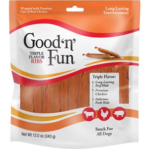 Good 'n' Fun Triple Flavor Ribs Beef, Pork & Chicken Sticks Dog Chews, 12-oz bag