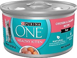 Purina ONE Grain-Free Natural Pate Healthy Kitten Chicken & Salmon Recipe Wet Kitten Food, 3-oz, case of 24