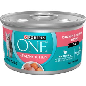 Purina ONE Grain-Free Natural Pate Healthy Kitten Chicken & Salmon Recipe Wet Kitten Food, 3-oz, case of 24