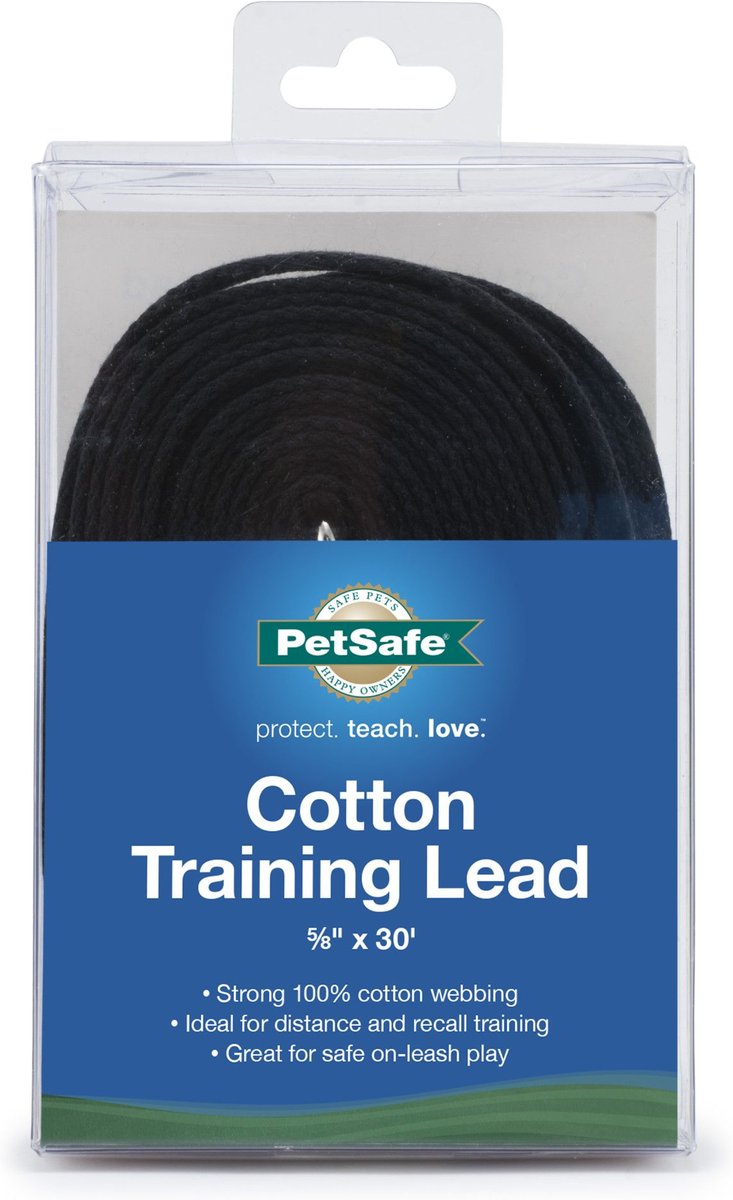 PETSAFE Cotton Dog Training Lead, Black, 30-ft long, 5/8-in wide ...
