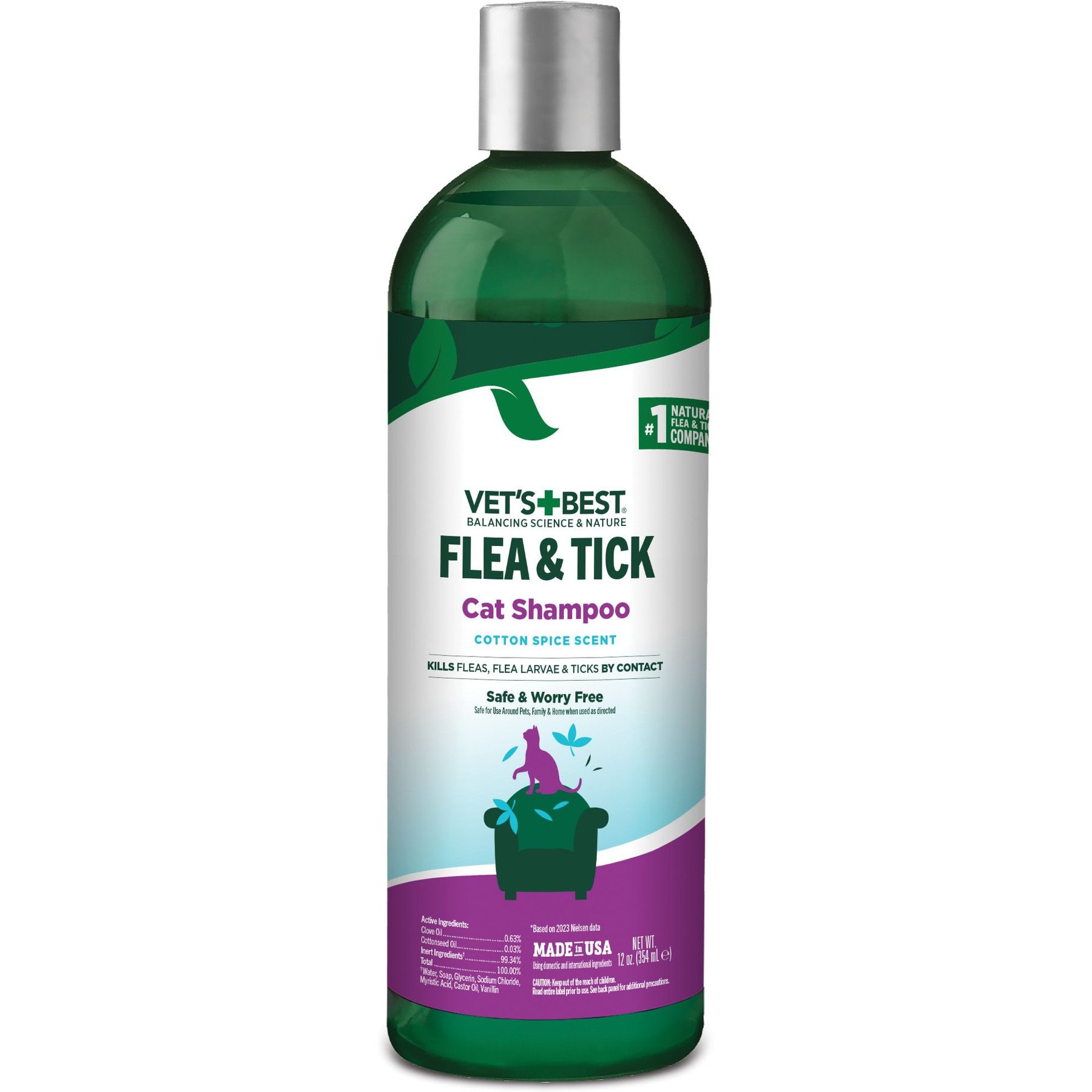 VET S BEST Plant Based Formula Flea Tick Cat Shampoo 12 oz bottle Chewy