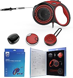 DOGNESS Smart Retractable Dog Leash Kit, Red Black, Medium