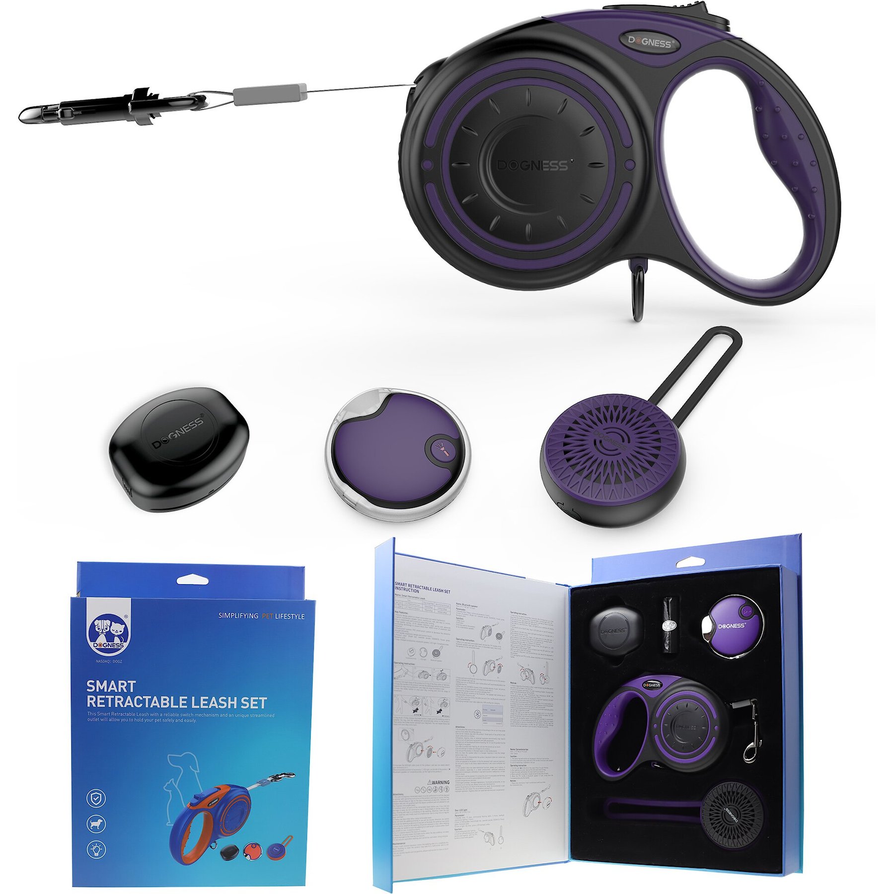 DOGNESS Smart Retractable Dog Leash Kit Lavender Purple X Large