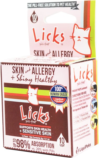 LICKS Pill-Free SKIN & ALLERGY Cat Supplement, 10 count slide 1 of 2