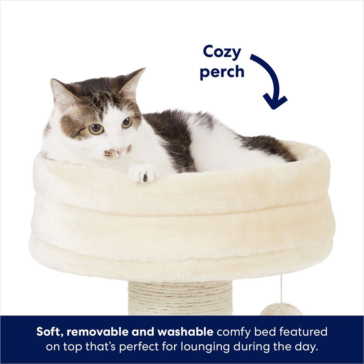 FRISCO 24.8in Heavy Duty Faux Fur Cat Tree, Cream