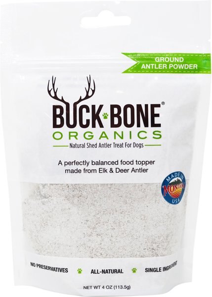 Buck Bone Organics Ground Elk & Deer Antler Powder Supplemental Dog Food Topper, 4-oz bag slide 1 of 6